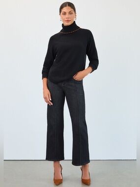 French Dressing Jeans Rope Twist Trim Turtleneck Sweater